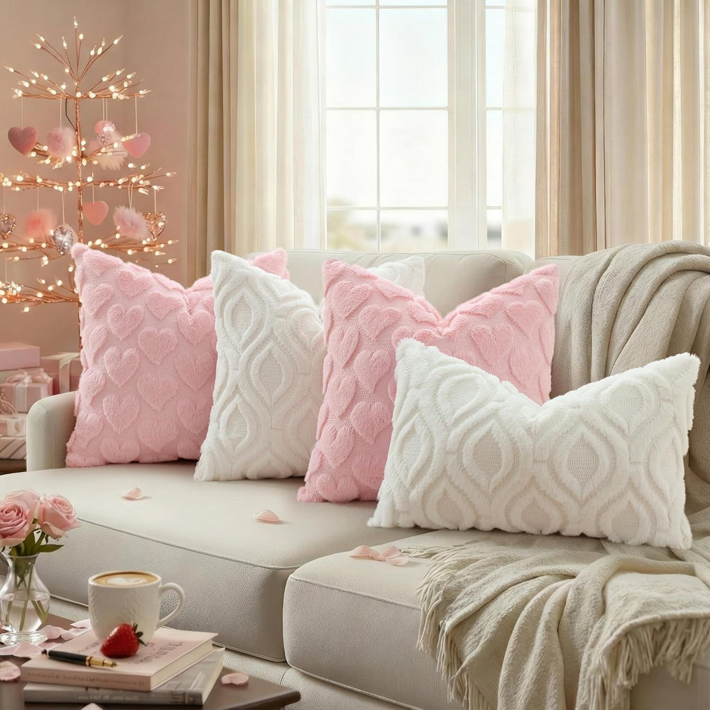 Pink Heart Valentine's Day Pillow Covers, Set of Two