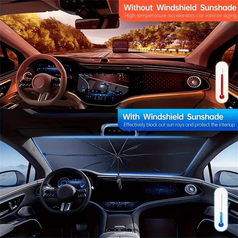 Umbrella-Style Front Windshield Sunshade