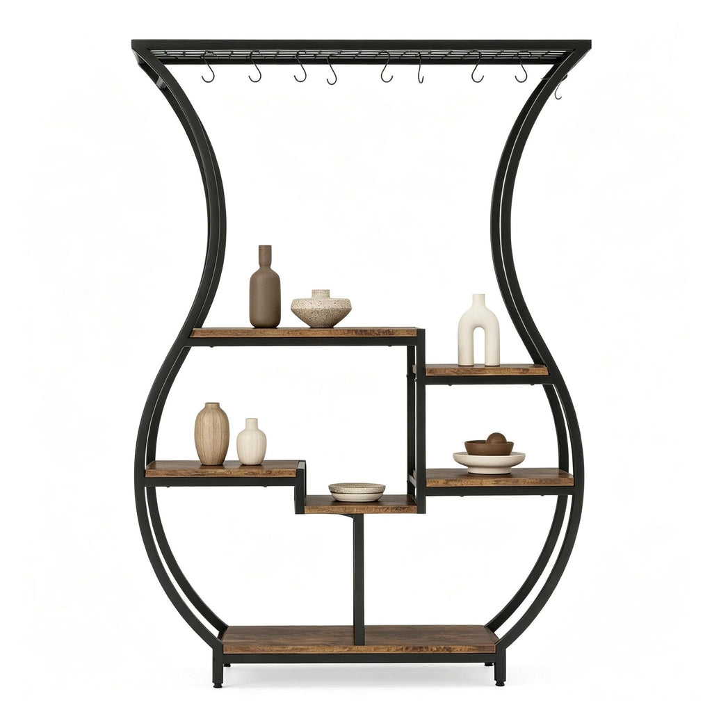 Vase-Shaped Tiered Plant Stand with Hanging Hooks