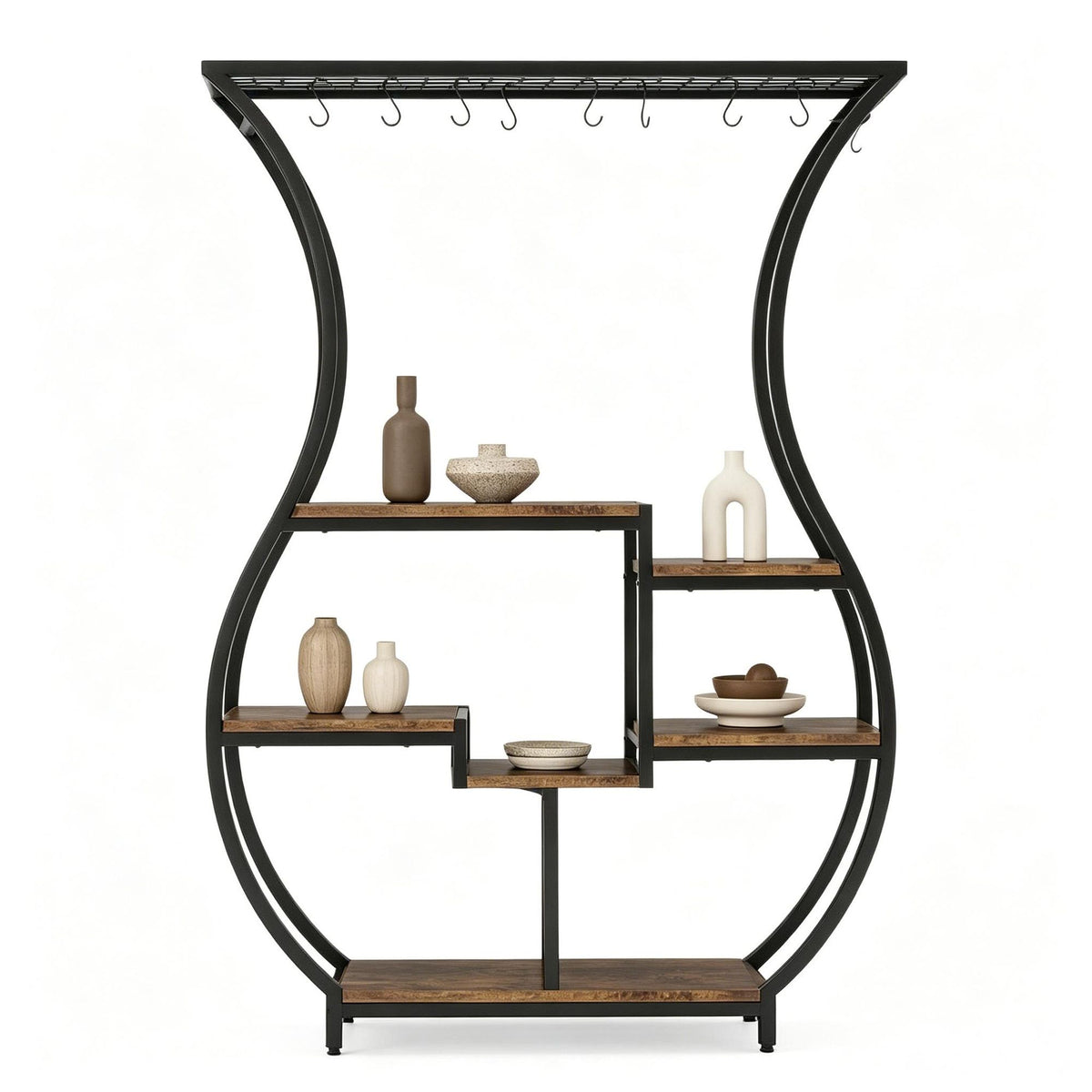 Vase-Shaped Tiered Plant Stand with Hanging Hooks