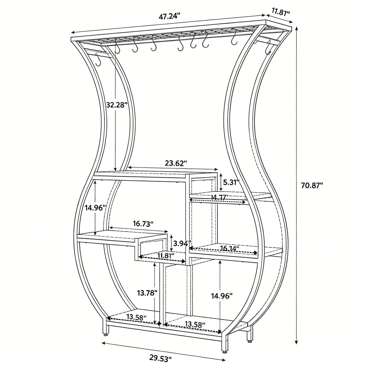 Vase-Shaped Tiered Plant Stand with Hanging Hooks