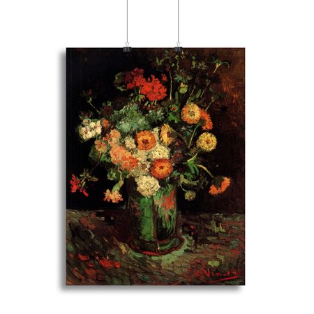 Van Gogh Vase with Zinnias and Geraniums Wall Art