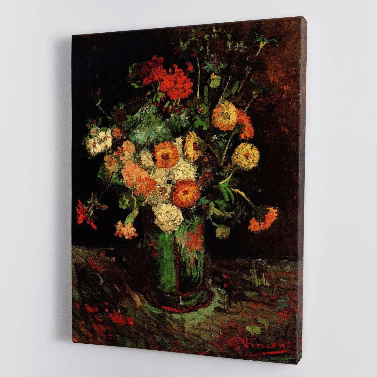 Van Gogh Vase with Zinnias and Geraniums Wall Art