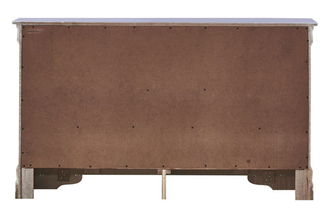 Silver Champagne Dresser with Embossed X Design and Chrome Pulls