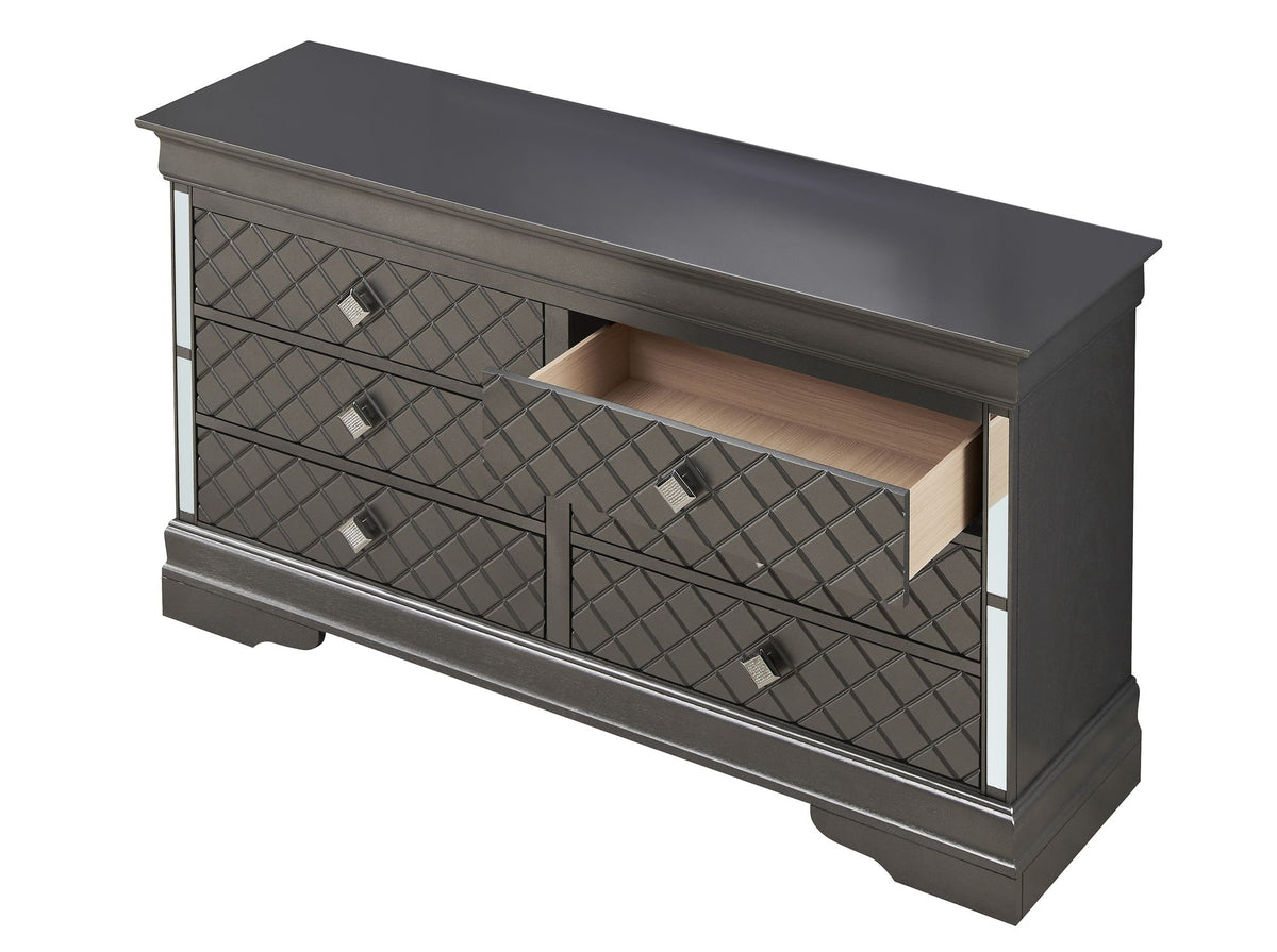 Verona Metallic Black Dresser with Embossed X Design