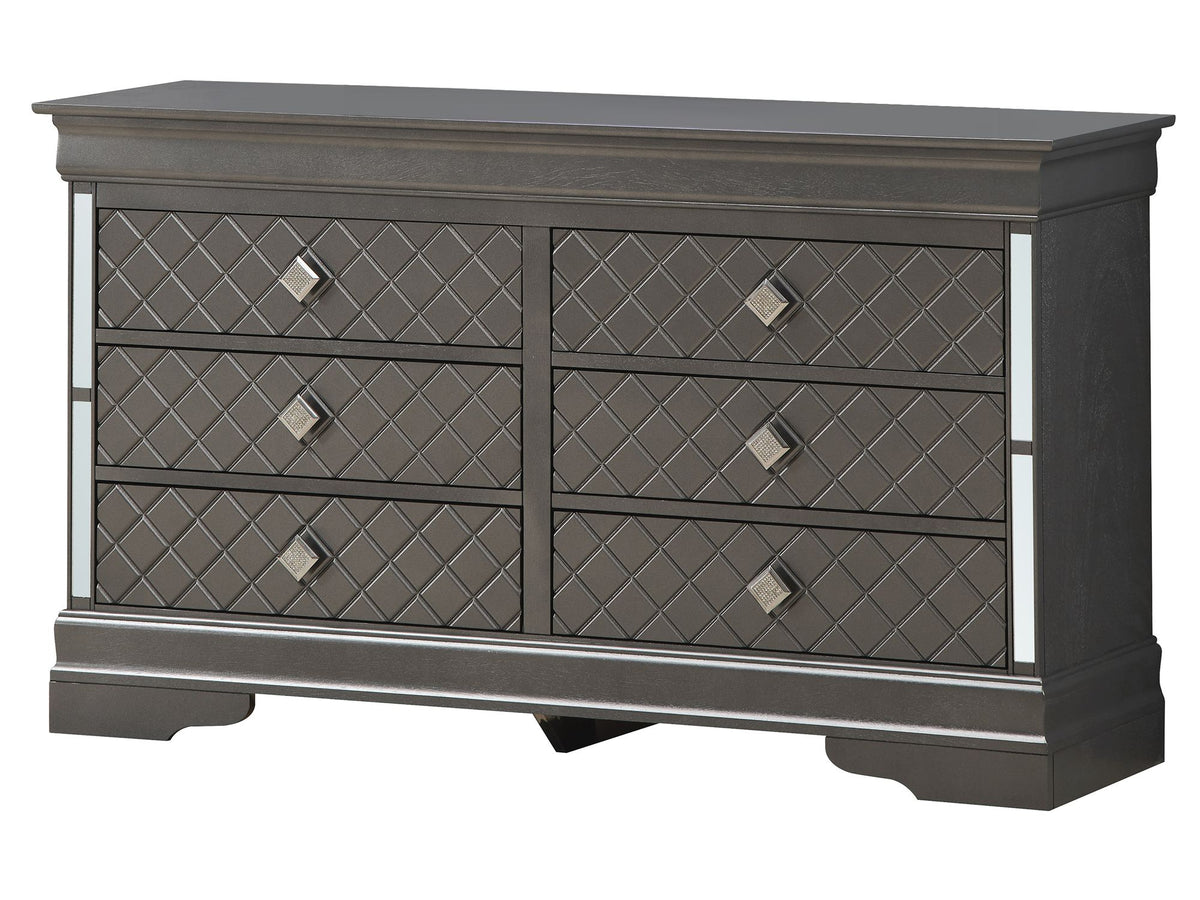 Verona Metallic Black Dresser with Embossed X Design
