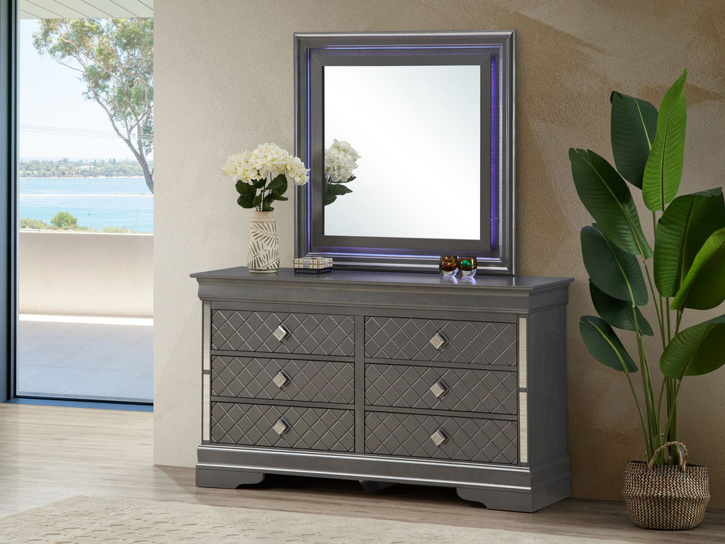 Verona Metallic Black Dresser with Embossed X Design