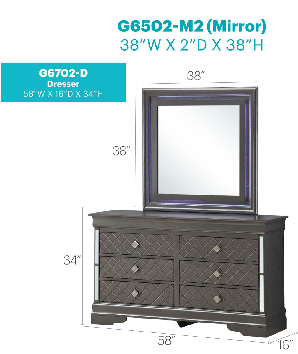 Verona Metallic Black Dresser with Embossed X Design