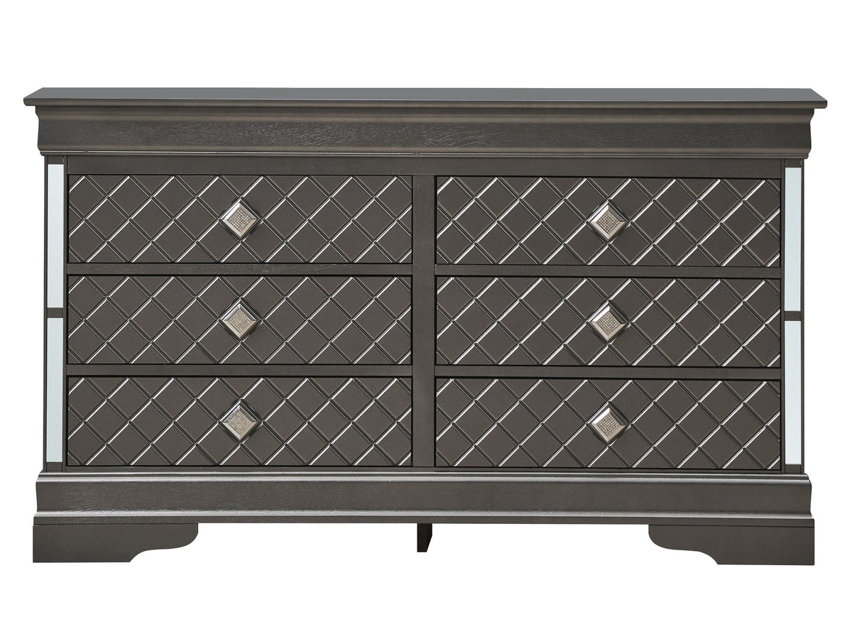 Verona Metallic Black Dresser with Embossed X Design