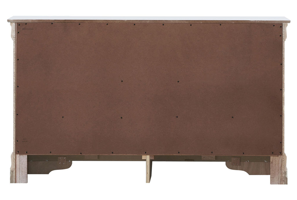 Silver Champagne Dresser with Embossed X Design and Chrome Pulls