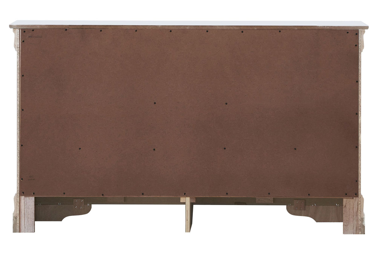 Silver Champagne Dresser with Embossed X Design and Chrome Pulls