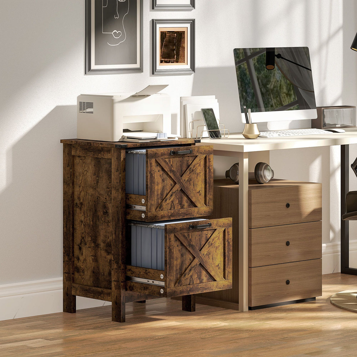 Rustic Farmhouse Two-Drawer Vertical File Cabinet