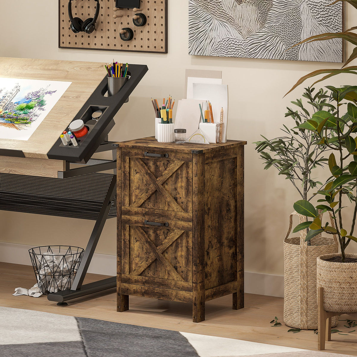 Rustic Farmhouse Two-Drawer Vertical File Cabinet