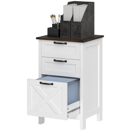 Vertical File Cabinet with 3 Drawers, Rustic Farmhouse Office Storage Cabinet for A4