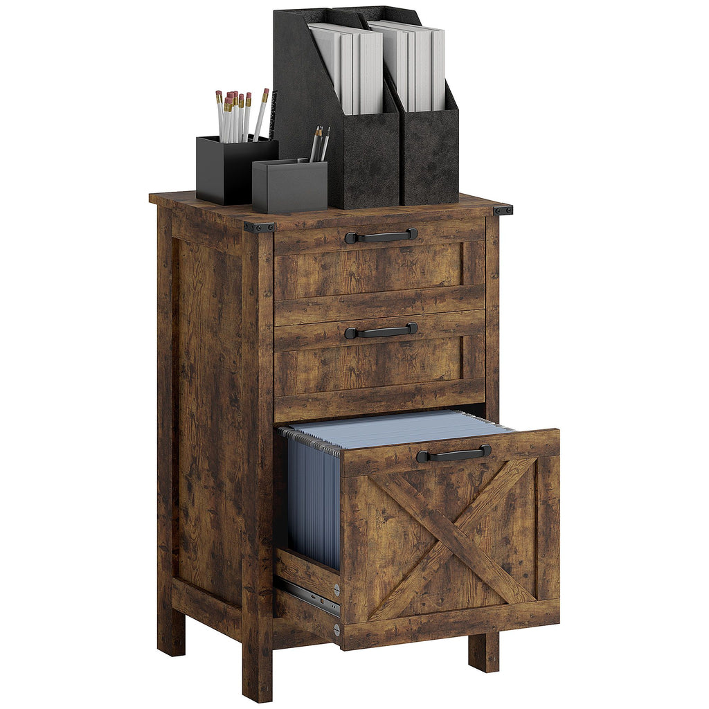 Vertical File Cabinet with 3 Drawers, Rustic Farmhouse Office Storage Cabinet for A4