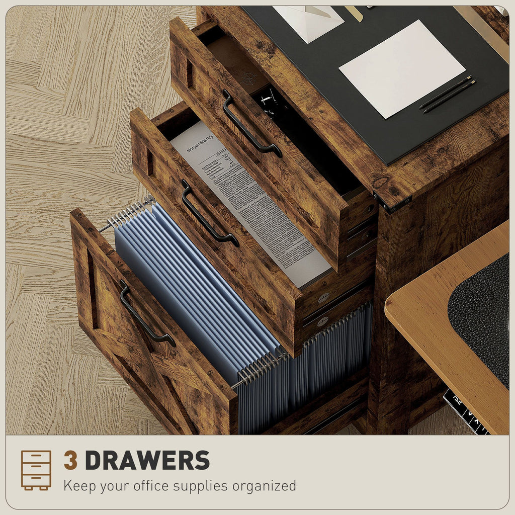 Vertical File Cabinet with 3 Drawers, Rustic Farmhouse Office Storage Cabinet for A4