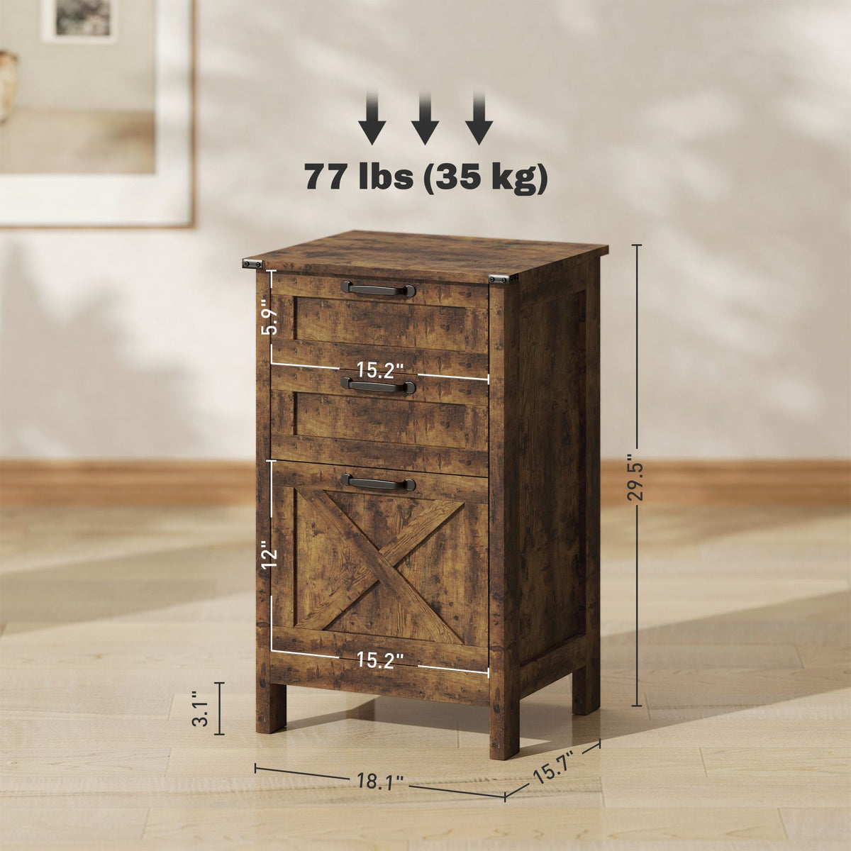 Vertical File Cabinet with 3 Drawers, Rustic Farmhouse Office Storage Cabinet for A4
