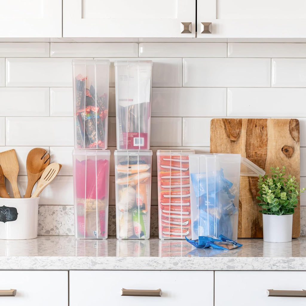Flip-Top Storage Bins with Lids for Pantry, Office, and Home Organization, 6-Pack