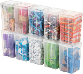 Flip-Top Stackable Storage Bins with Hinged Lids and Latches for Pantry and Office
