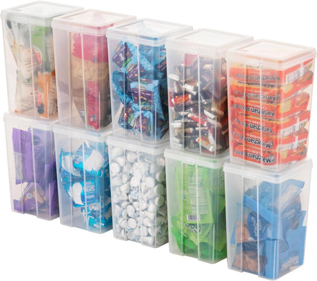 Flip-Top Stackable Storage Bins with Hinged Lids and Latches for Pantry and Office
