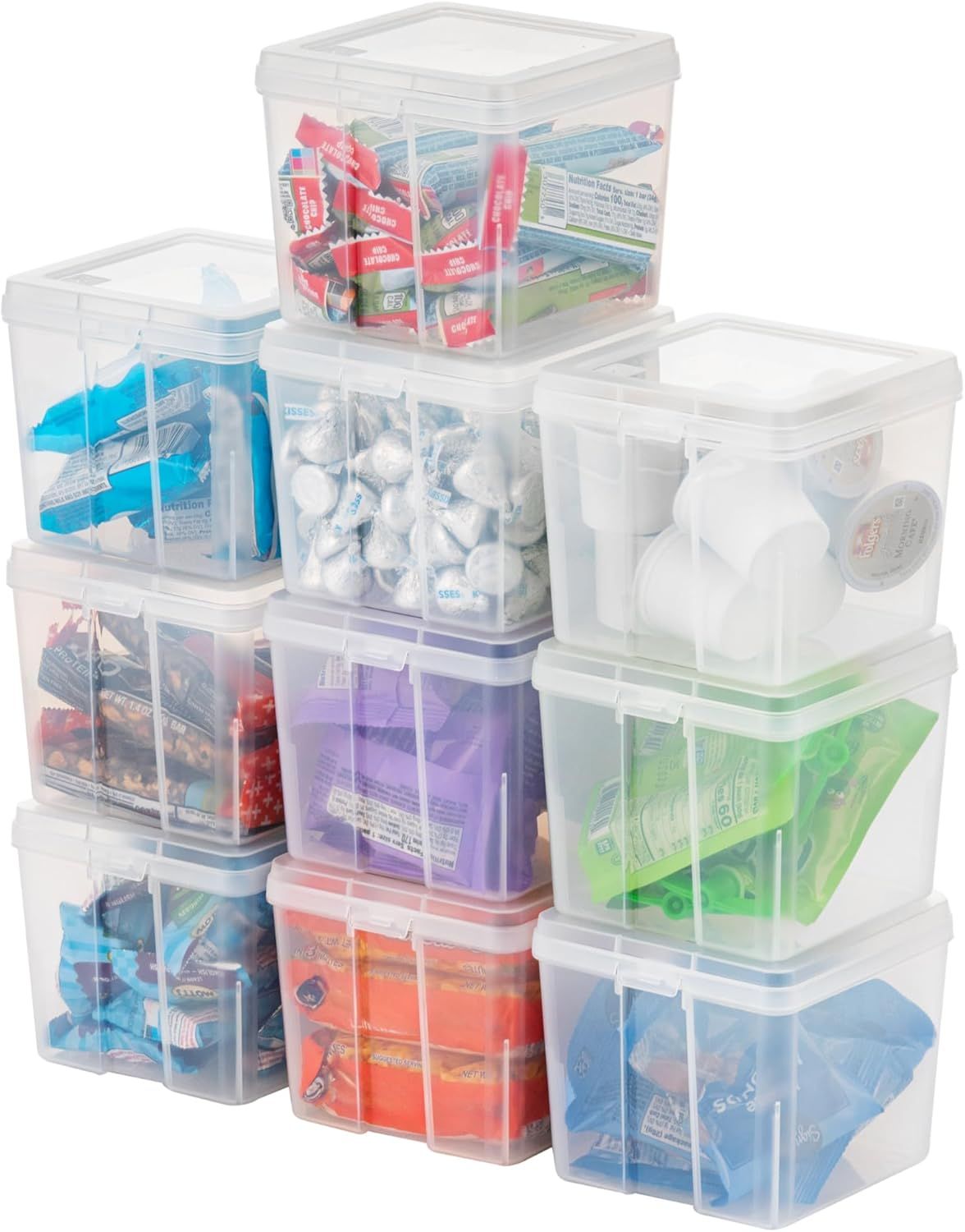 Clear Flip-Top Storage Bins with Removable Lids and Latches, 10 Pack