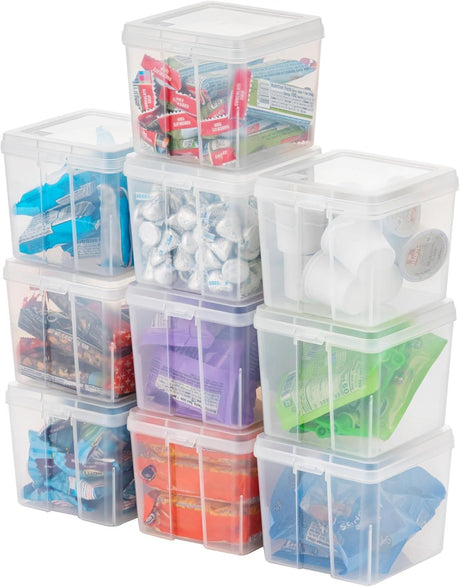 Clear Flip-Top Storage Bins with Removable Lids and Latches, 10 Pack
