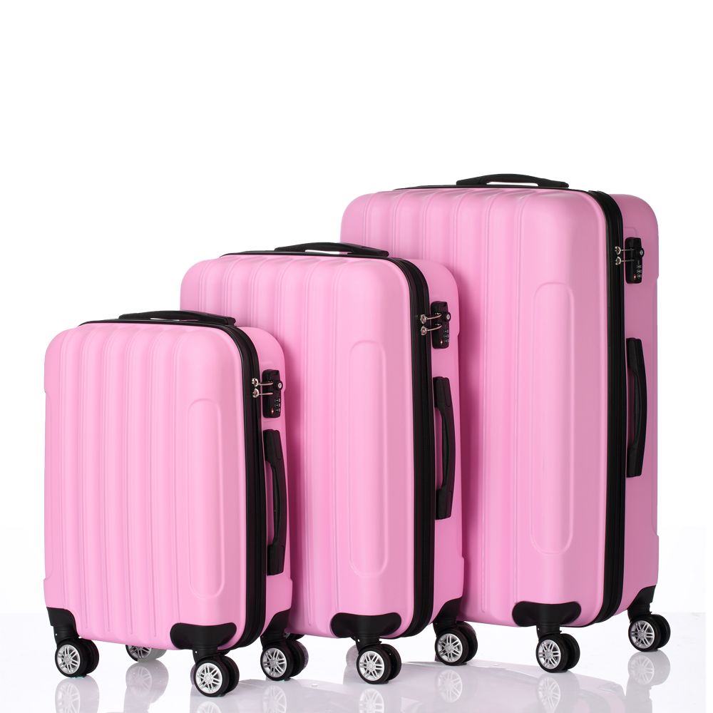 Vertical Striped 3-in-1 Luggage Set with Handle ABS Trolley Case with Swivel Wheels Aluminum Alloy T