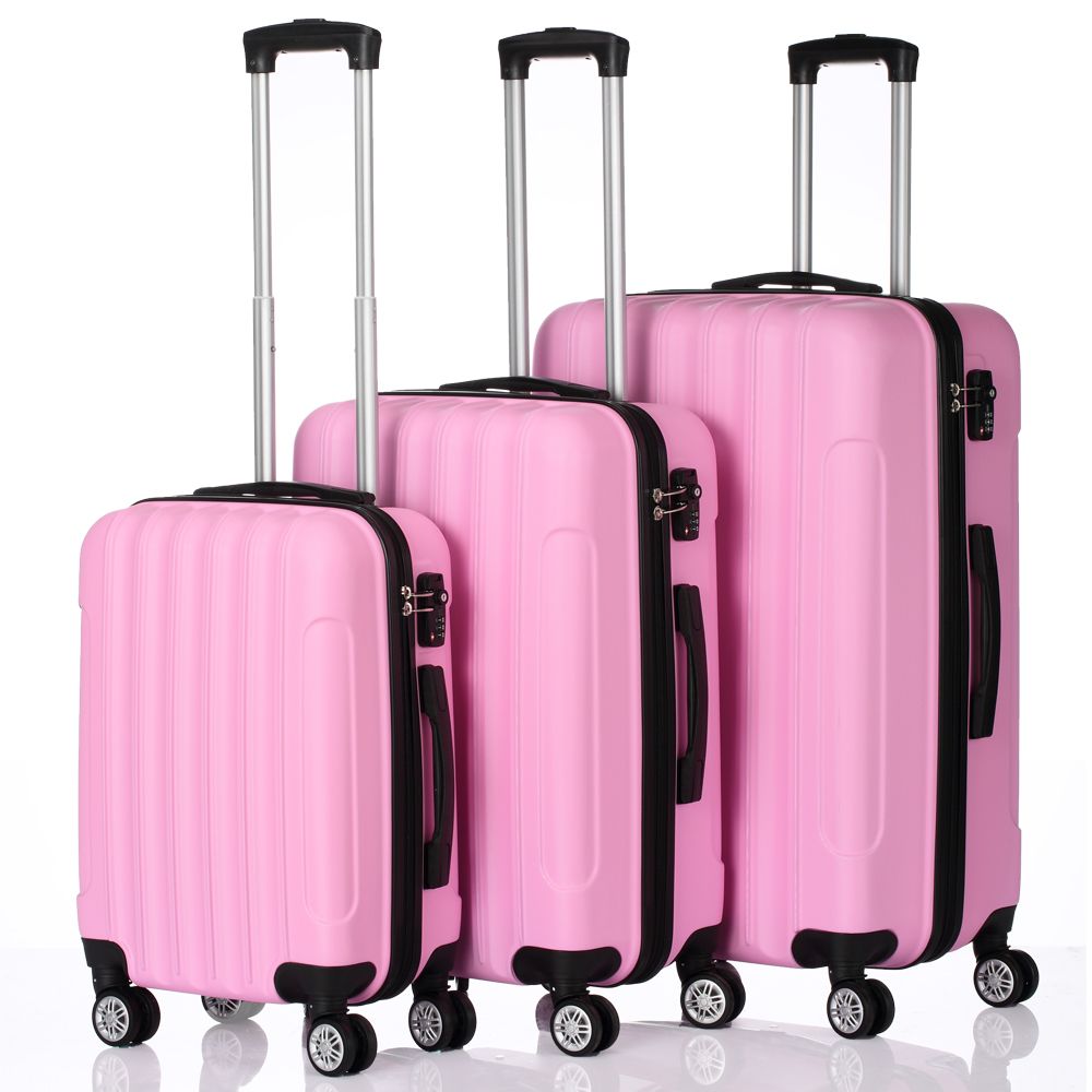 Vertical Striped 3-in-1 Luggage Set with Handle ABS Trolley Case with Swivel Wheels Aluminum Alloy T