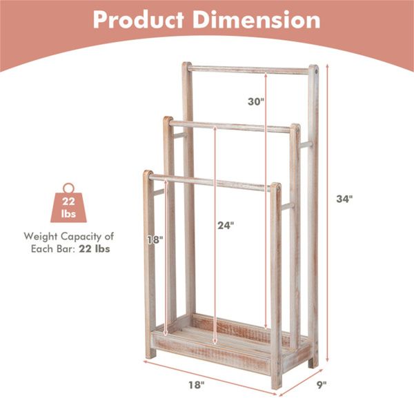 White Freestanding Towel Rack with Staggered Bars and Shelf