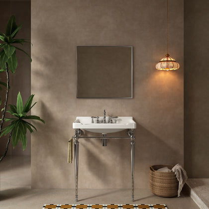 Wall-Mounted Bathroom Console Sink with Three Faucet Holes and Overflow