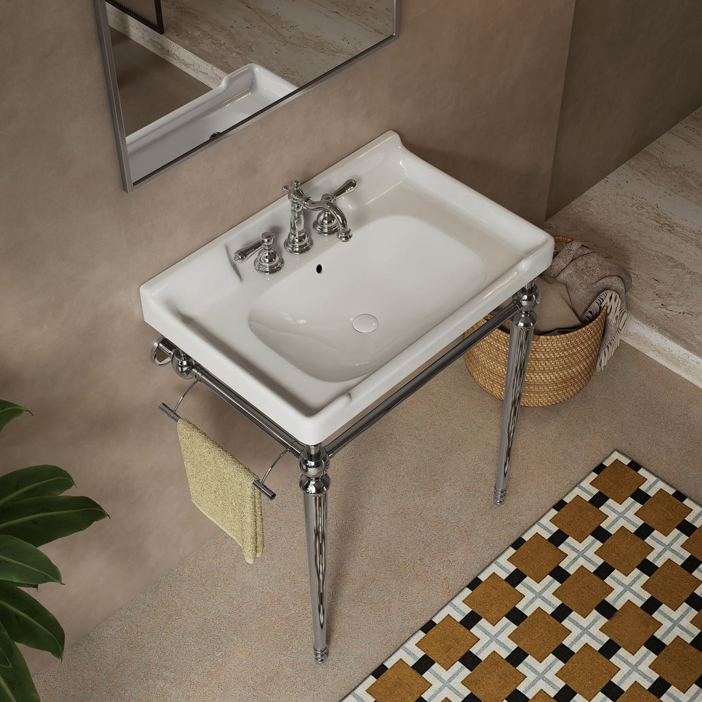 Wall-Mounted Bathroom Console Sink with Three Faucet Holes and Overflow