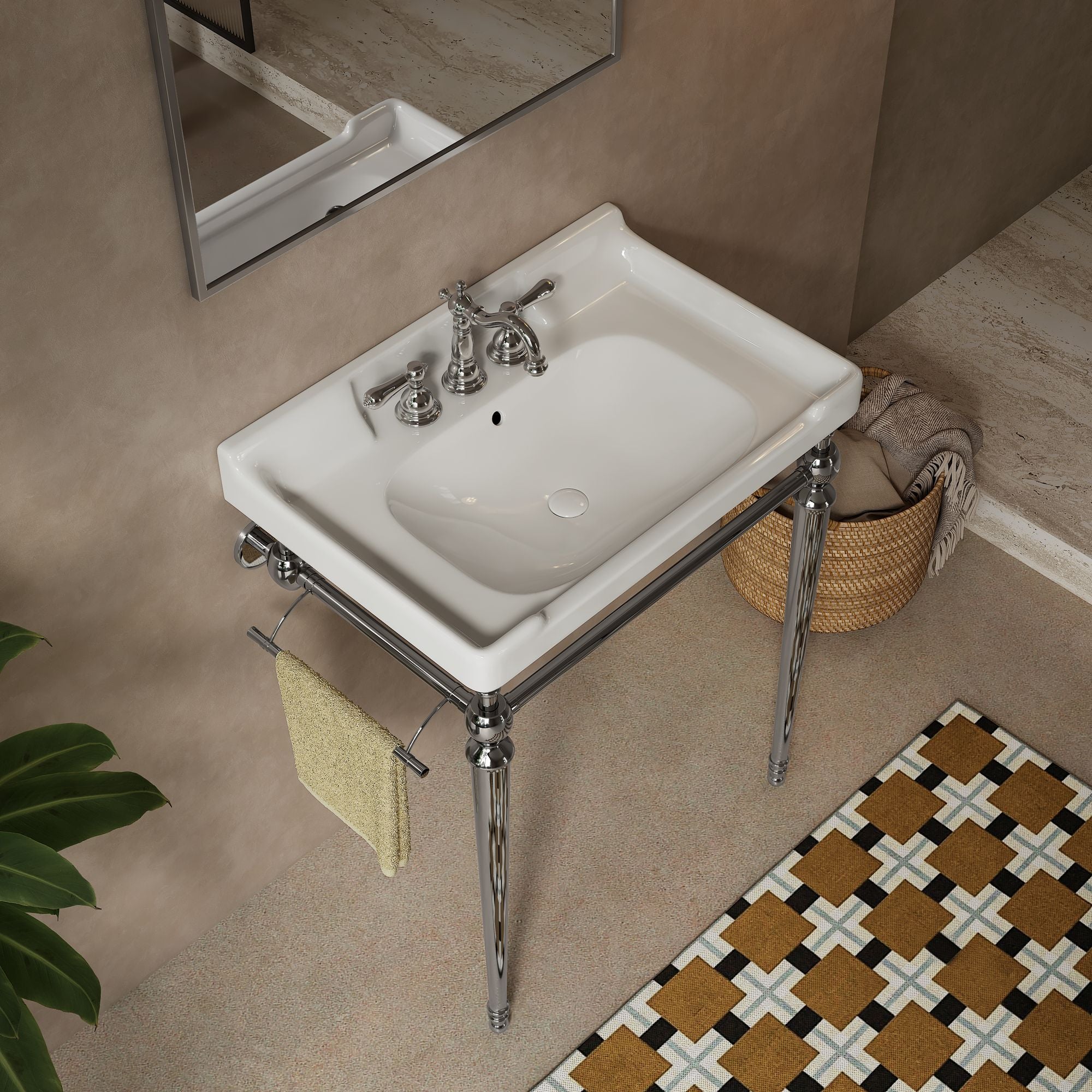 Wall-Mounted Bathroom Console Sink with Three Faucet Holes and Overflow
