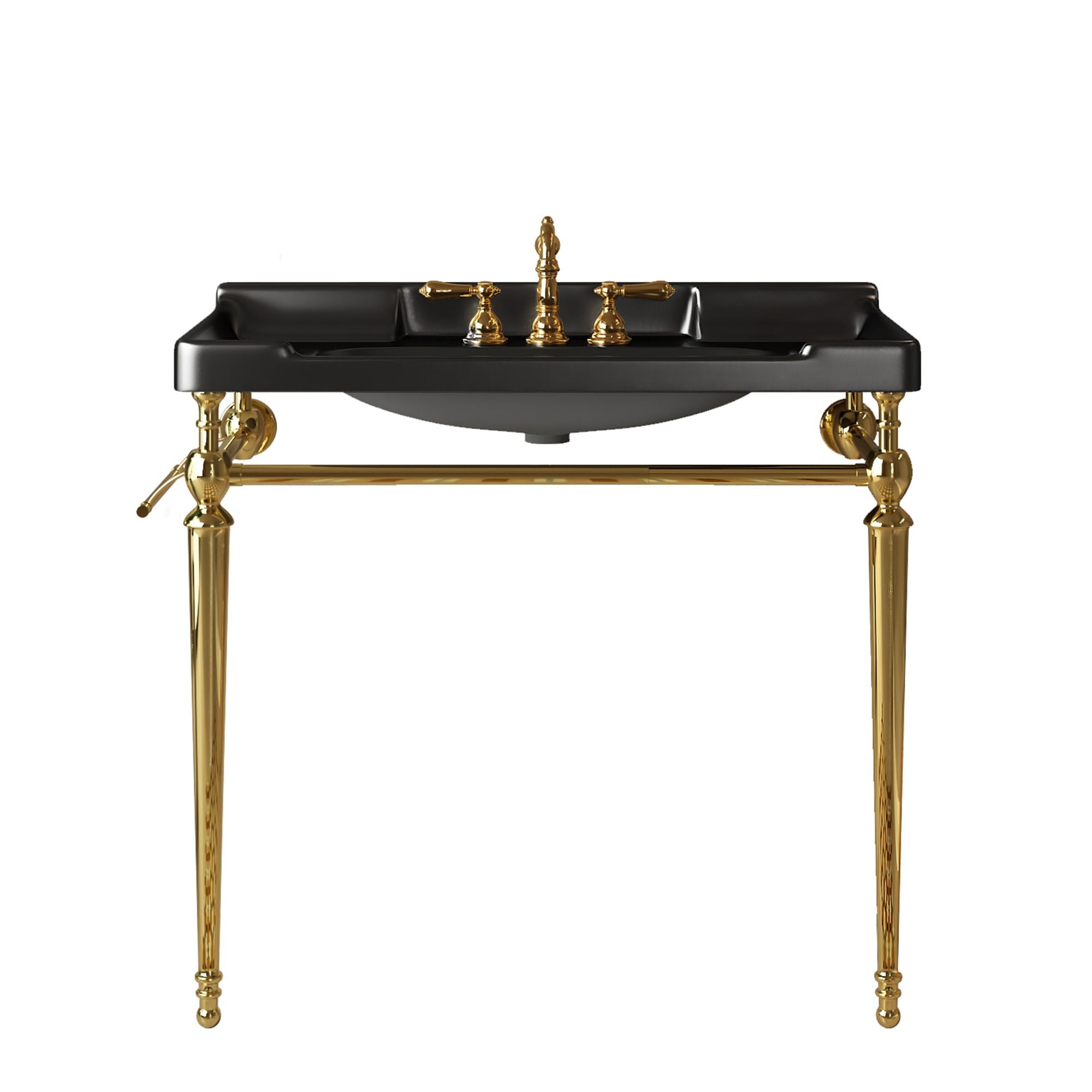 36- Wall-Mounted Black Ceramic Bathroom Console Sink with Stainless Steel Legs