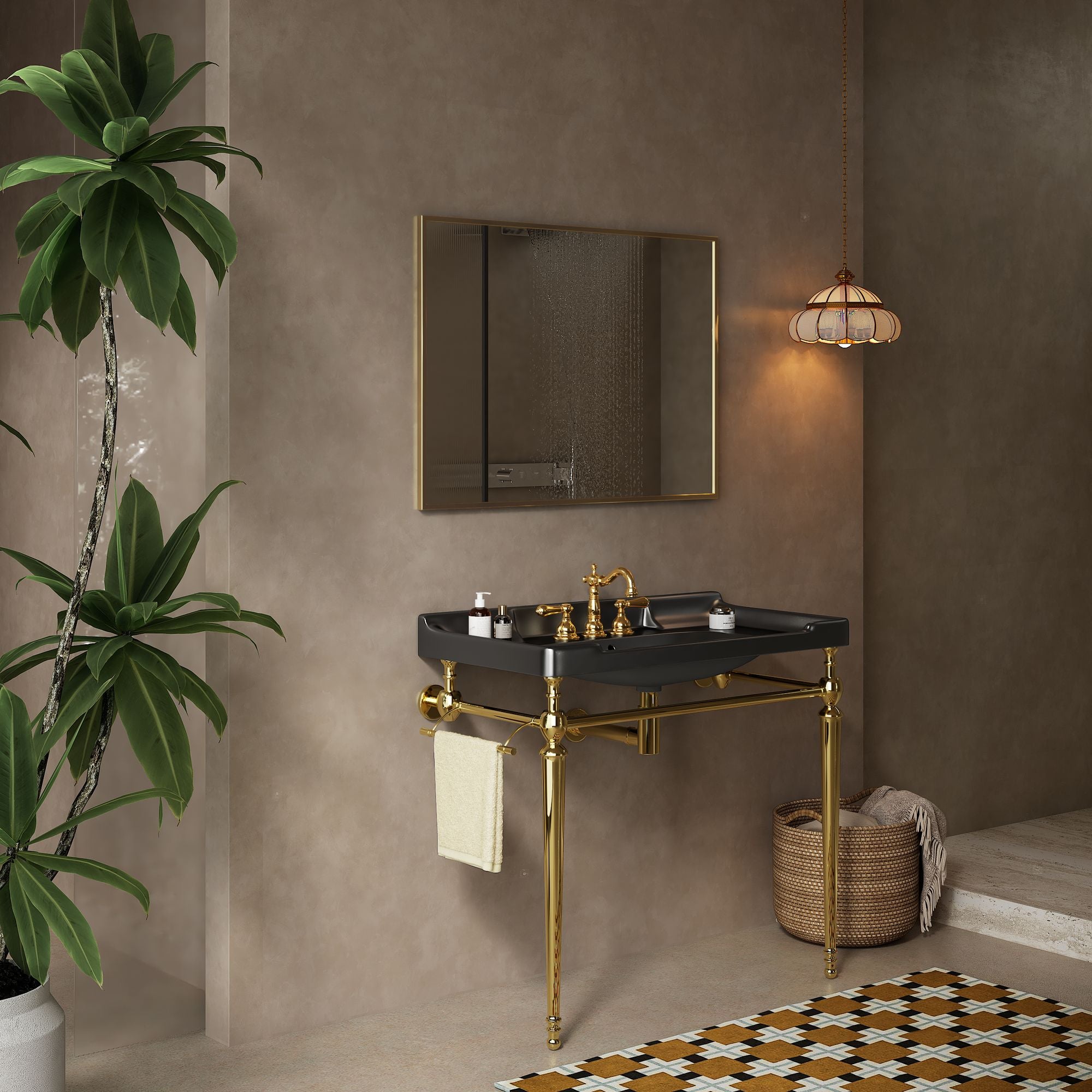 36- Wall-Mounted Black Ceramic Bathroom Console Sink with Stainless Steel Legs
