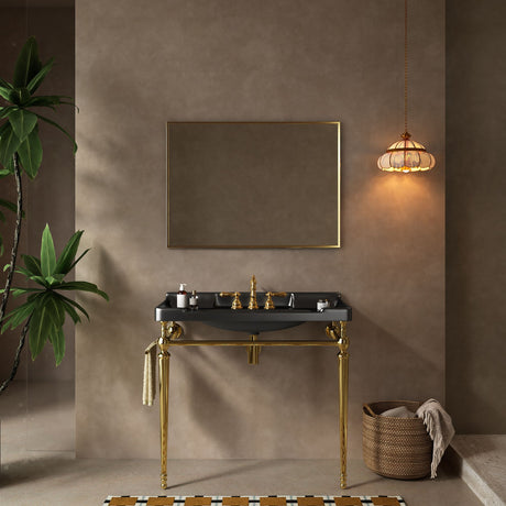 36- Wall-Mounted Black Ceramic Bathroom Console Sink with Stainless Steel Legs