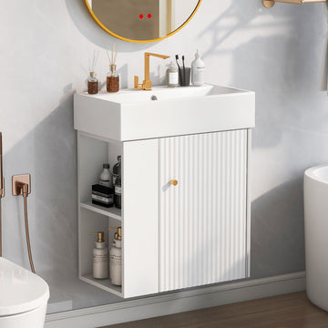 Modern Floating Bathroom Vanity with Wave Door and Rose Gold Handle