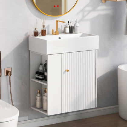 Modern Floating Bathroom Vanity with Wave Door and Rose Gold Handle