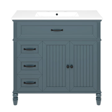 Vintage Bathroom Vanity with Ceramic Sink and Soft-Close Storage