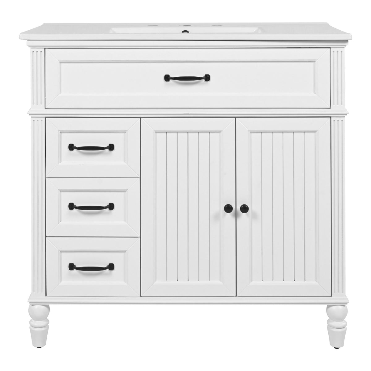 Vintage Bathroom Vanity with Ceramic Sink and Soft-Close Storage
