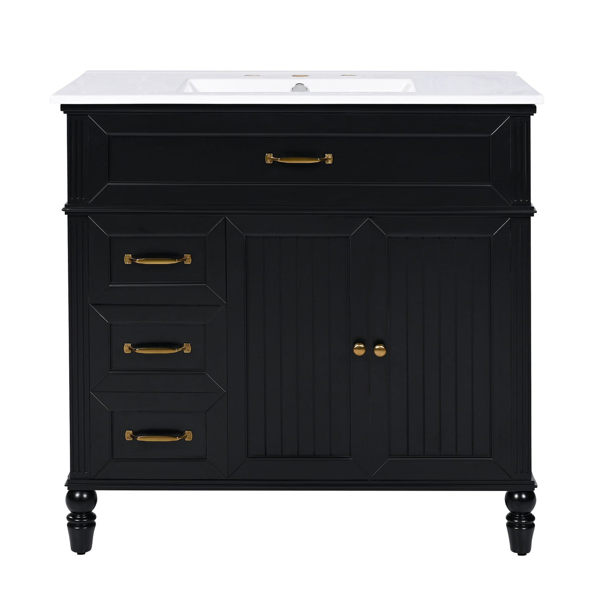 Vintage Bathroom Vanity with Ceramic Sink and Soft-Close Storage