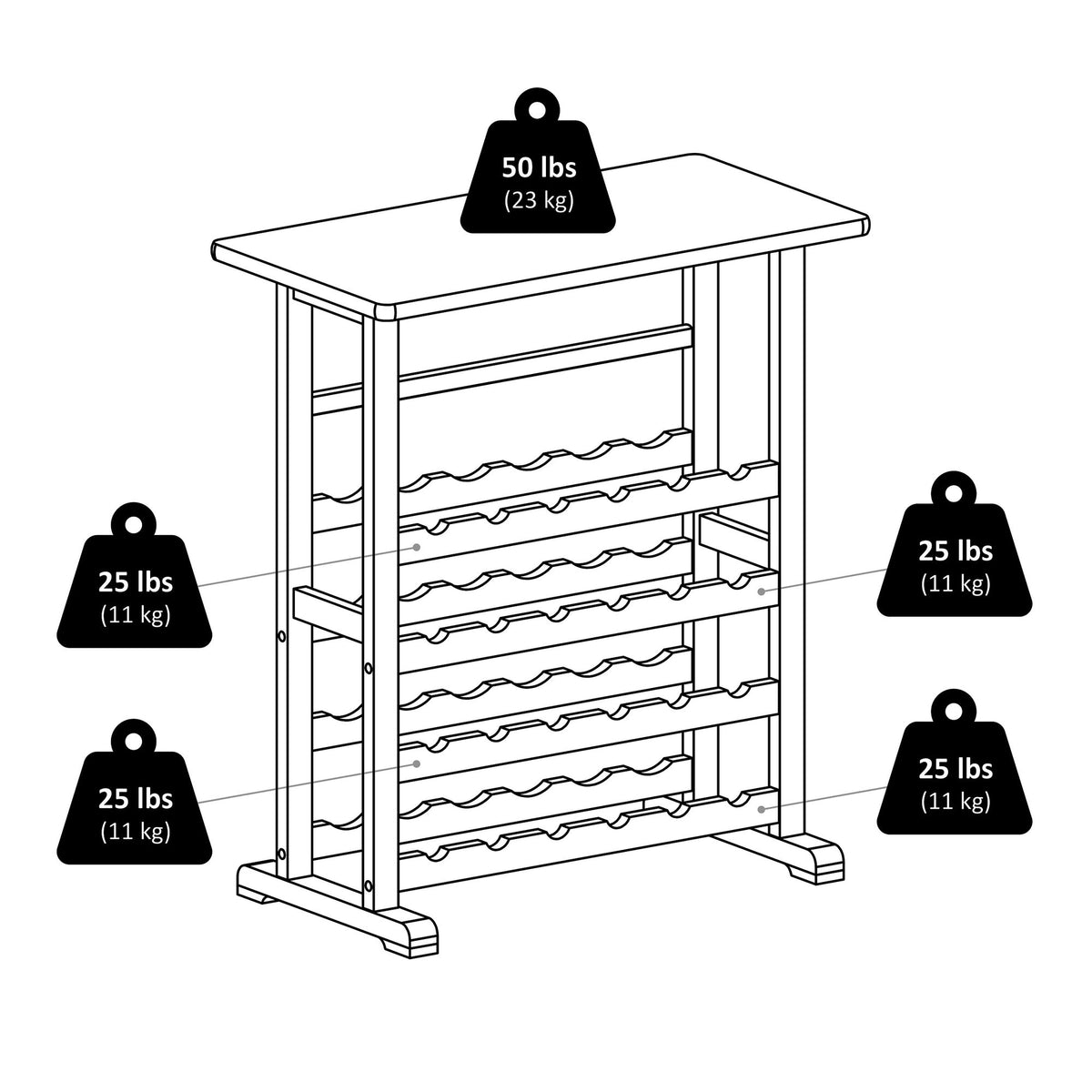 Vinny Wine Rack in Black Finish - Holds 24 Bottles & Stemware