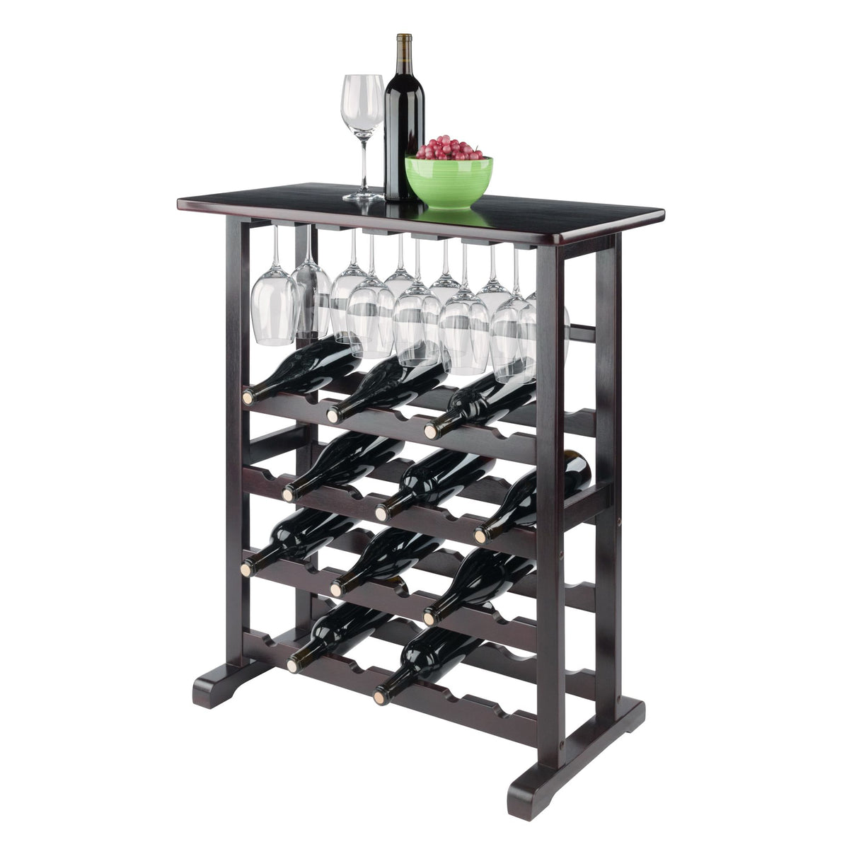 Vinny Wine Rack in Black Finish - Holds 24 Bottles & Stemware