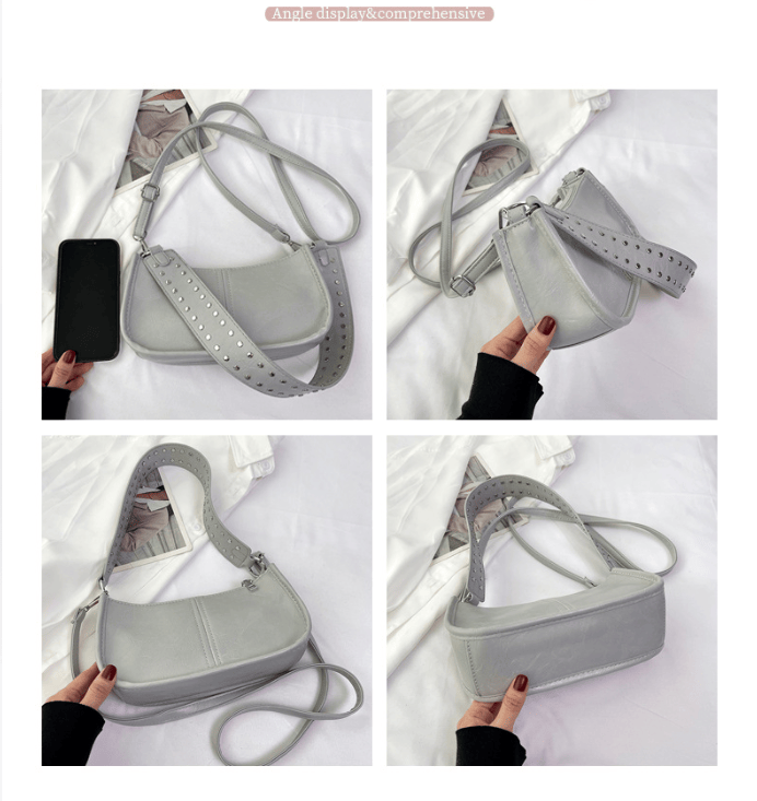 Vintage Distressed Rivet Underarm Bag, American Y2K Baguette Mini Bag, Punk-style Single-shoulder Cr