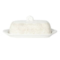 Butter Dish with Embossed Lace Design and Handled Lid