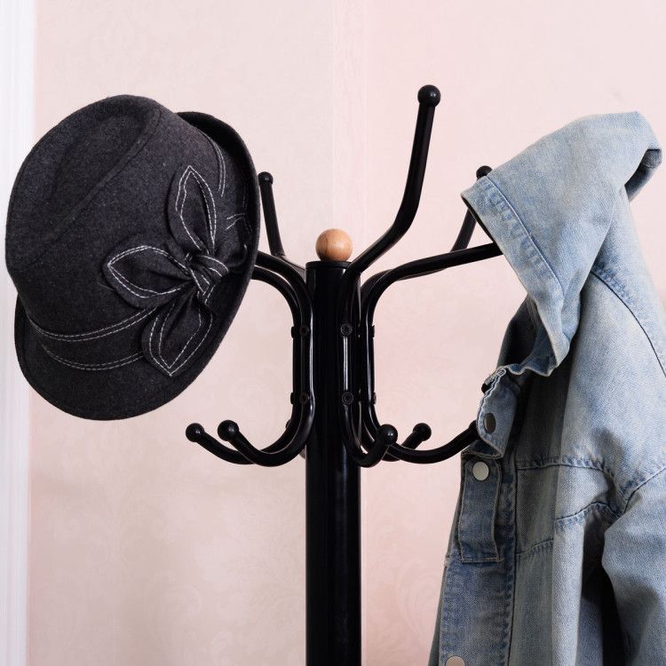 Vintage Metal Coat Rack with 5 Hooks and Umbrella Holder