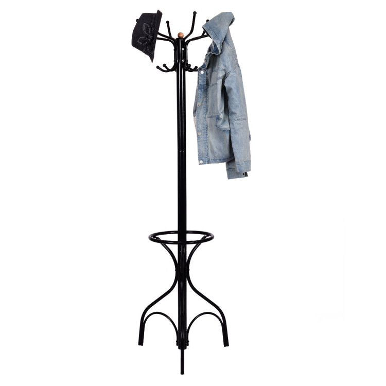 Vintage Metal Coat Rack with 5 Hooks and Umbrella Holder