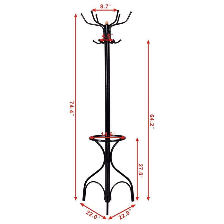 Vintage Metal Coat Rack with 5 Hooks and Umbrella Holder