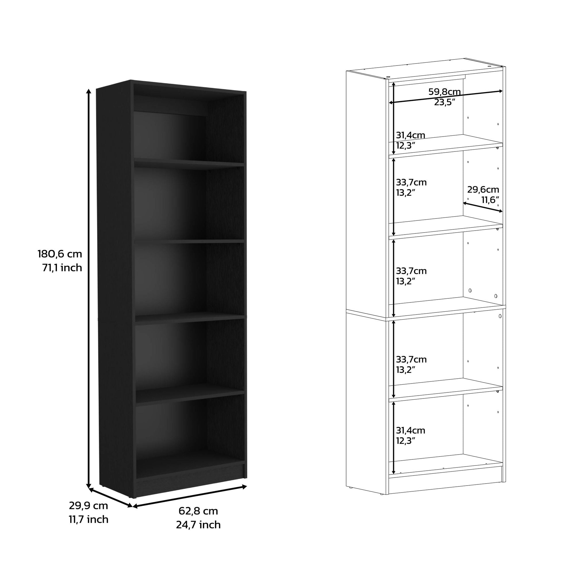 Vinton 4-Tier Bookcase with Modern Storage for Books and Decor, Black