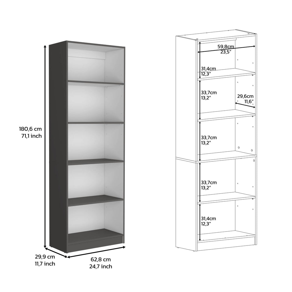 Vinton 4-Tier Bookcase with Modern Storage for Books and Decor, Matt Gray / White