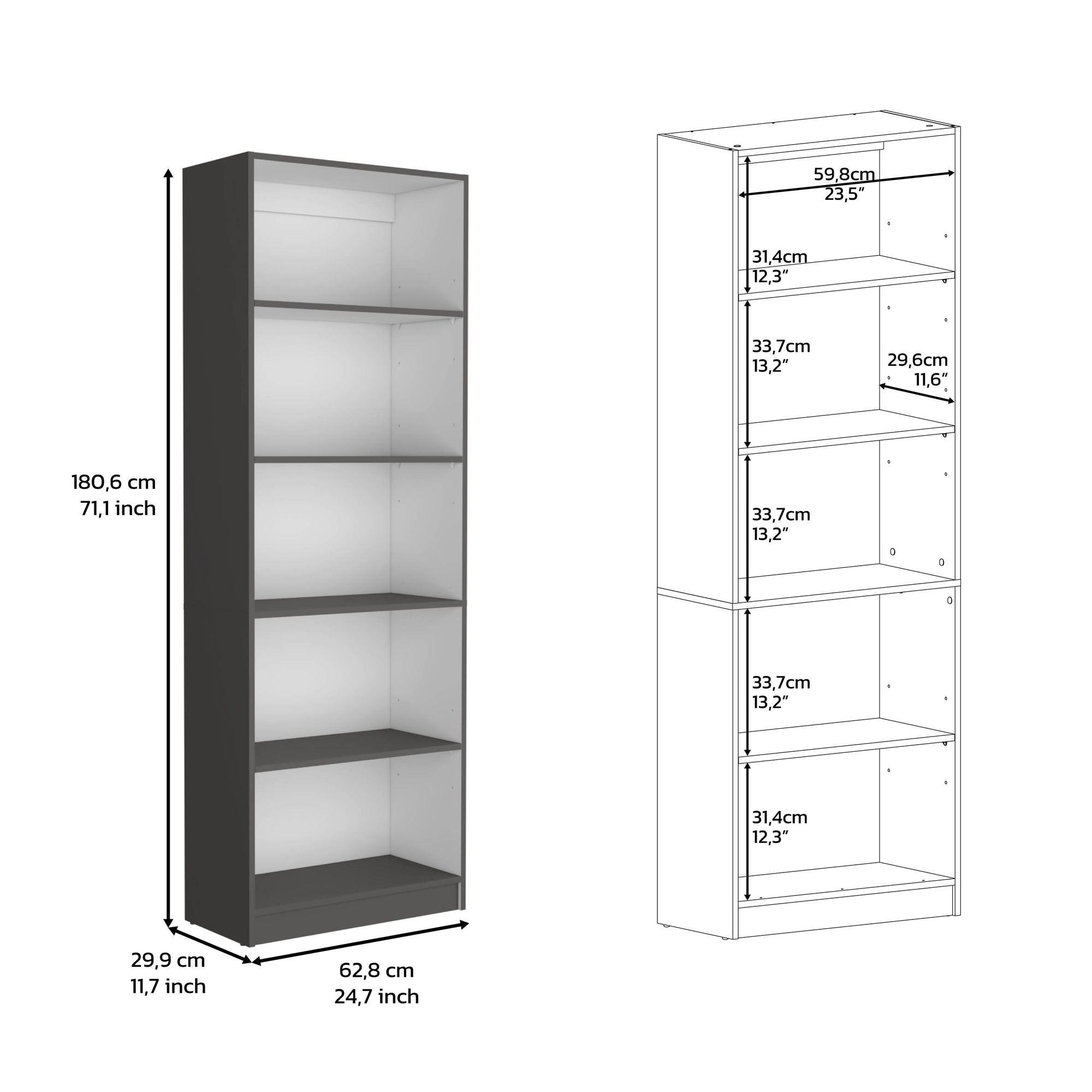 Vinton 4-Tier Bookcase with Modern Storage for Books and Decor, Matt Gray / White